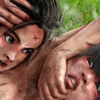 取っ組み合いの喧嘩をする百姓の男子