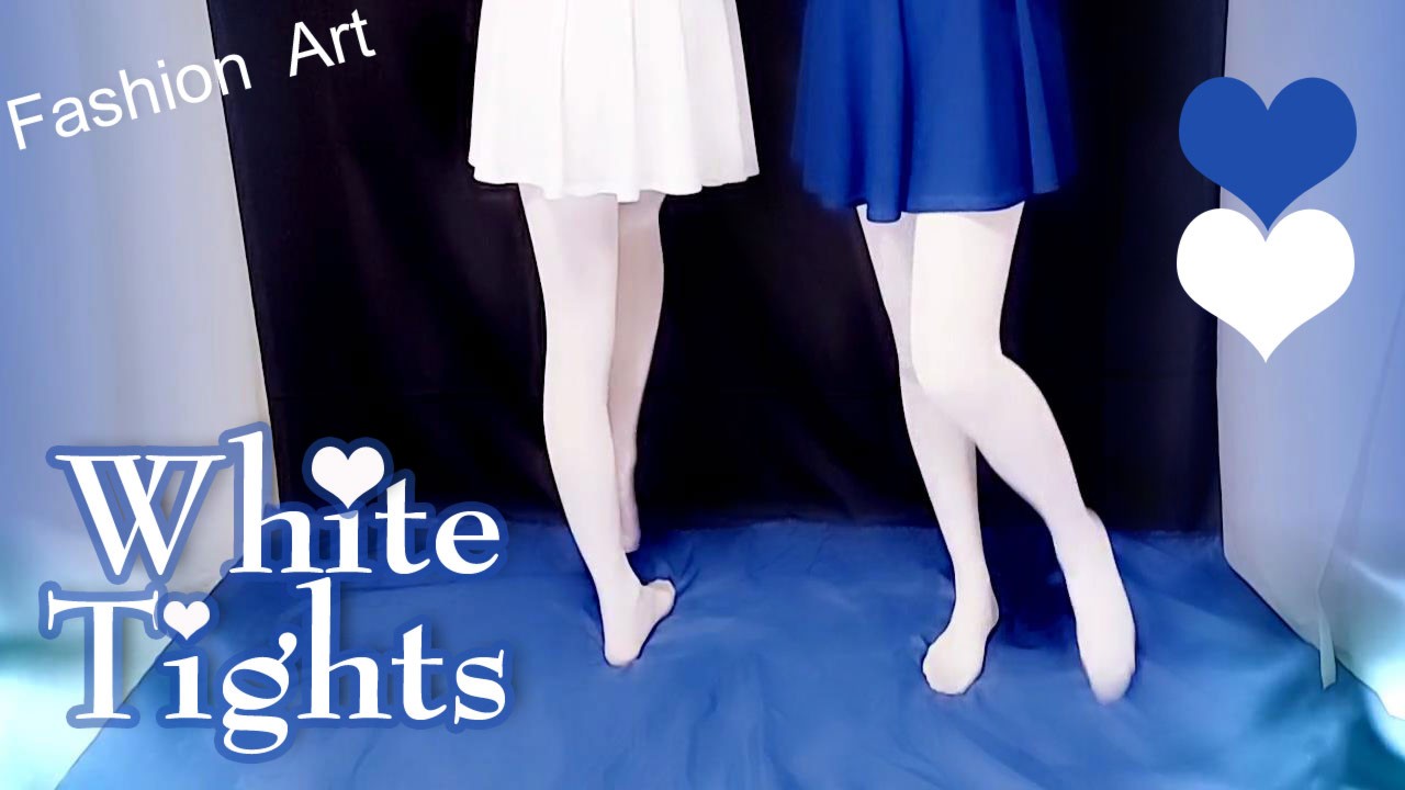 白タイツと青と白のミニスカート【tights】