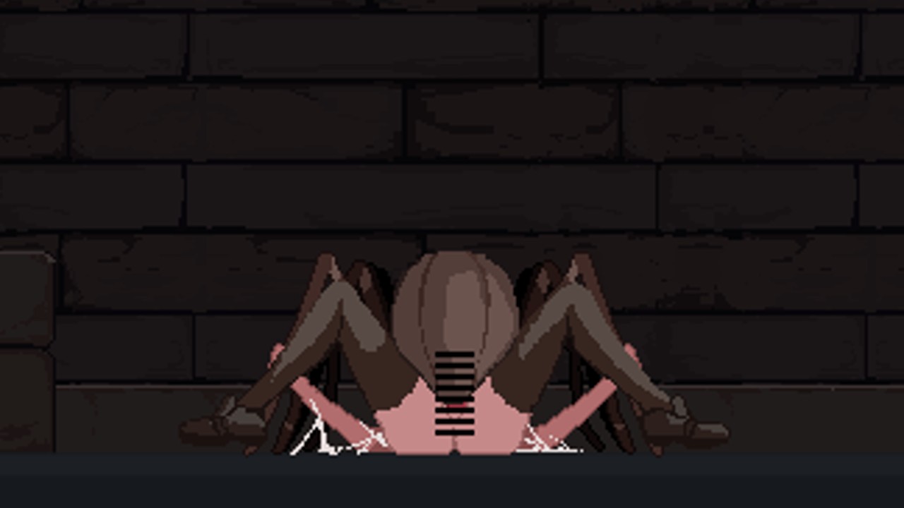 ドットアニメション：変異クモに捕まえたシャハタちゃん