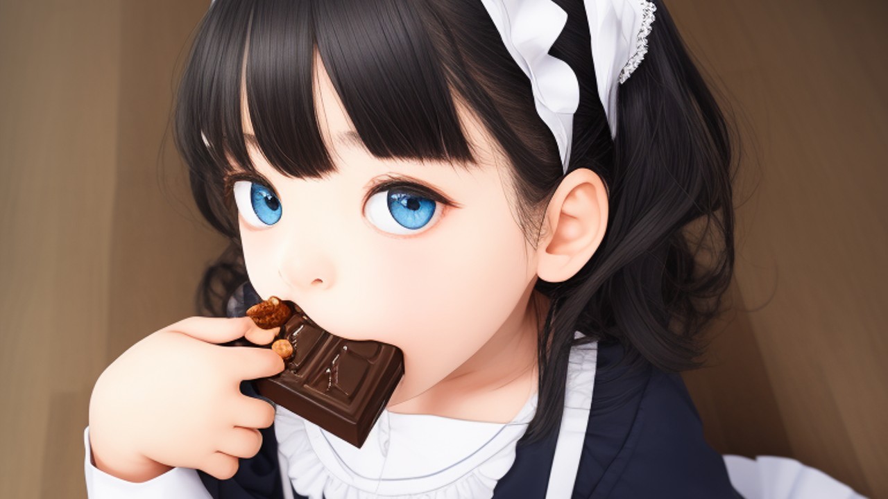 [新作AIモデル] 女の子が食べ物を食べてたり上目遣いで見ていたりするイラスト画像
