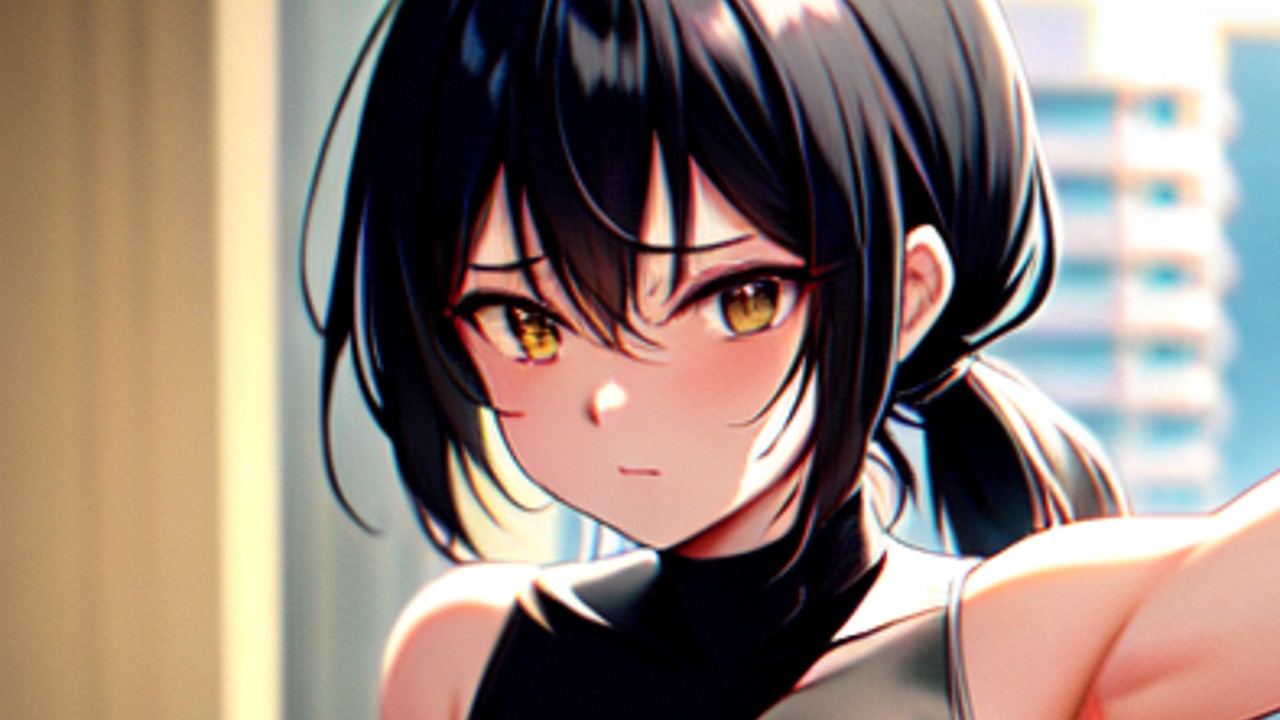 ランニング中の黒髪美女さん、のAIイラスト