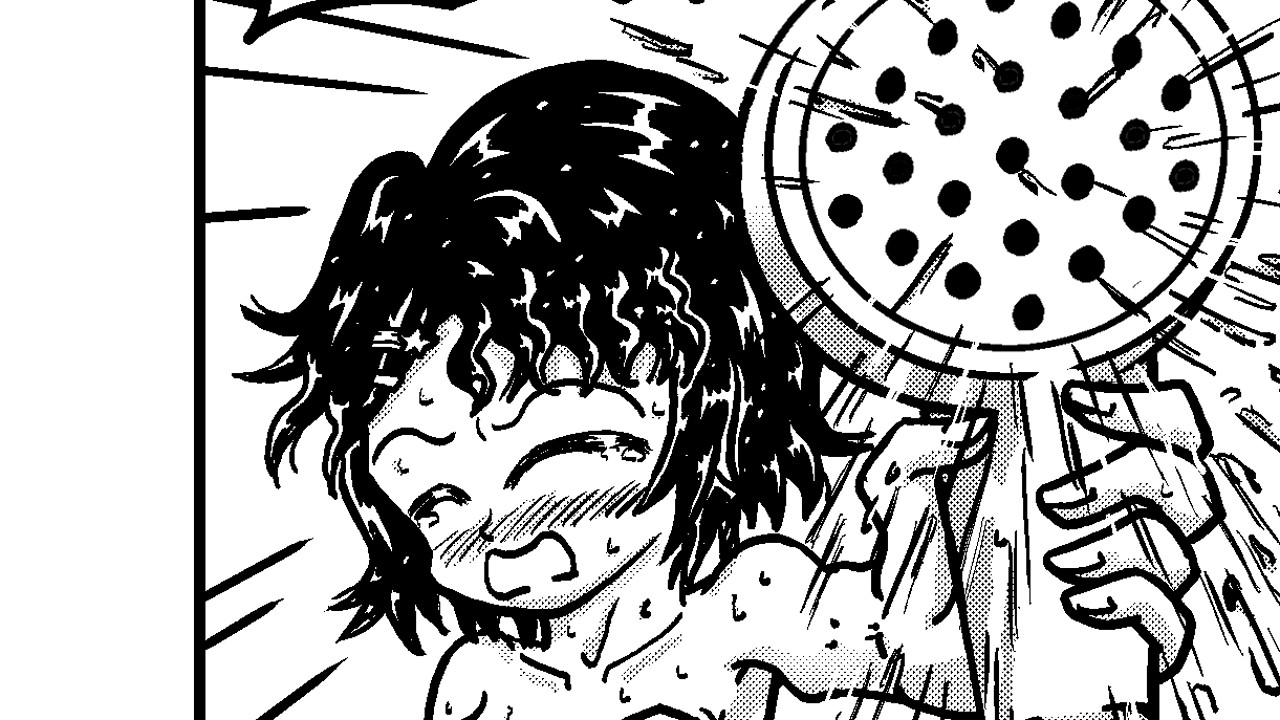 漫画「水泳部男女が裸でプールに入る話」４ページ（日、En）