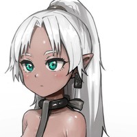 白髪ポニテダークエルフ／Dark elf with white ponytail hair