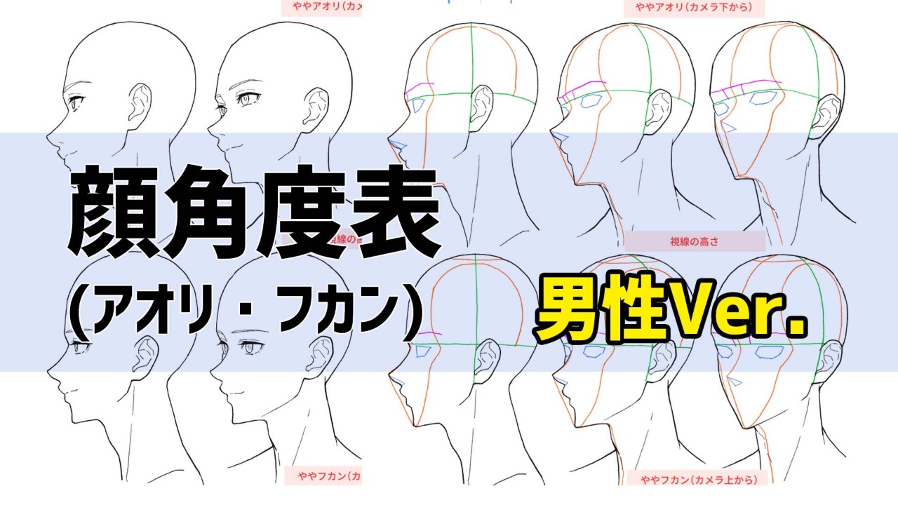 アイレベル別顔角度表・男性バージョン